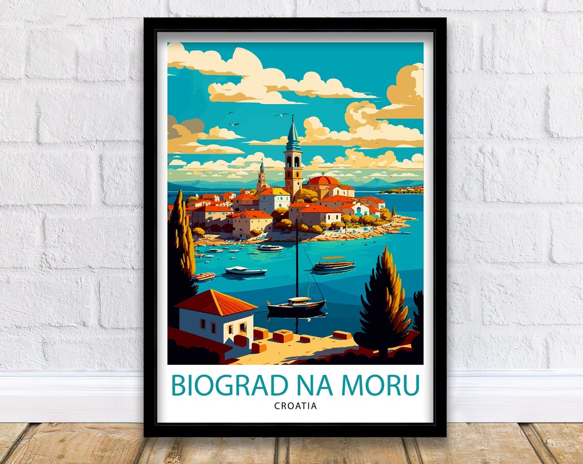 Biograd Na Moru Croatia Harbor Boats Old Town Vintage Travel Poster