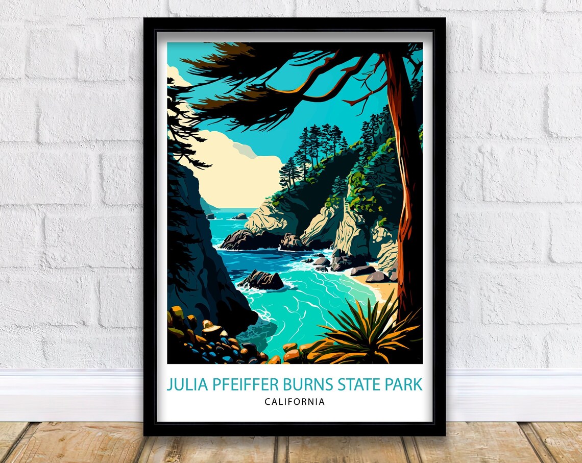 Julia Pfeiffer Burns State Park Big Sur Cove Vintage Travel Poster
