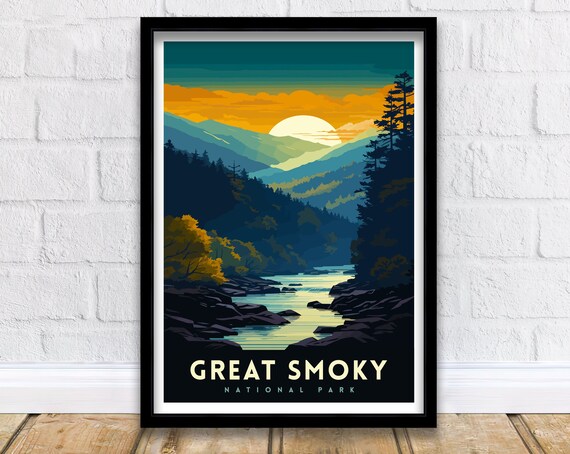 Great Smoky National Park Sunset River Valley Mountain View Poster