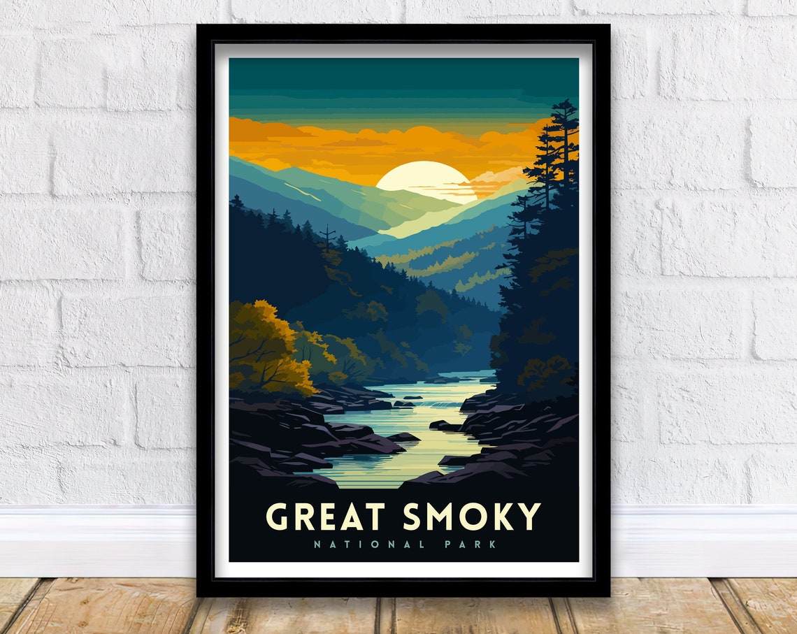 Great Smoky Mountains Travel Print Smoky Mountains Wall Decor Smoky Mountains Home Living Decor Tennessee Travel Poster Usa National Park