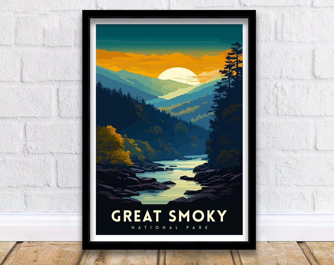 Great Smoky National Park Sunset River Valley Mountain View Poster
