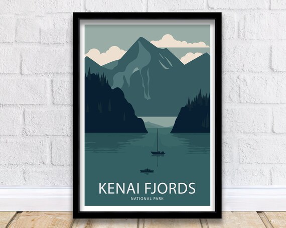 Kenai Fjords National Park Alaska Boats Teal Mountains Poster