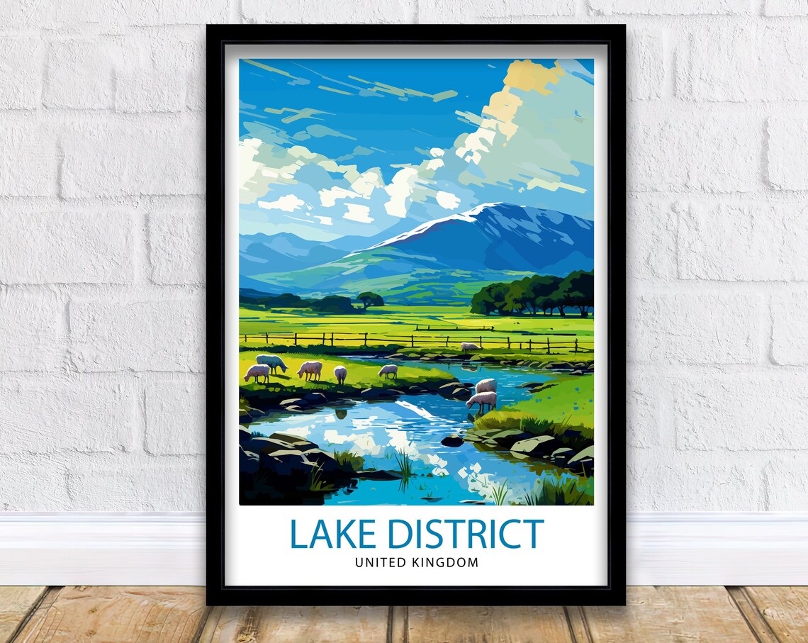 Lake District Cumbria Travel Poster, Lake Landscape