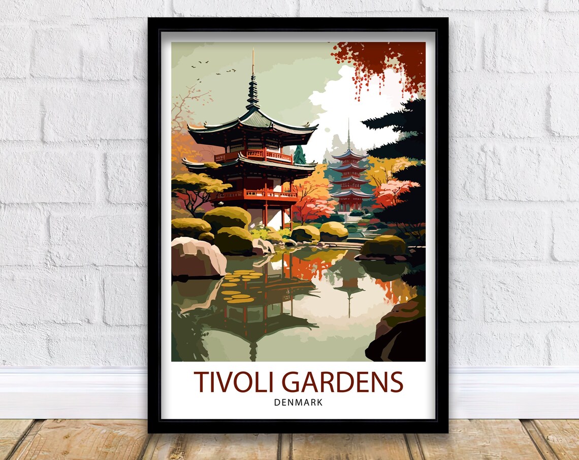 Tivoli Gardens Travel Poster, Denmark Wall Decor
