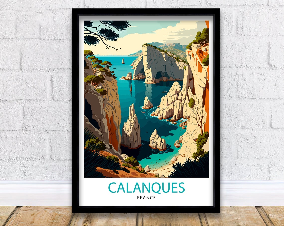 Calanques Travel Print Marseille Wall Art France Illustration Calanques Poster Mediterranean Decor France Travel Poster