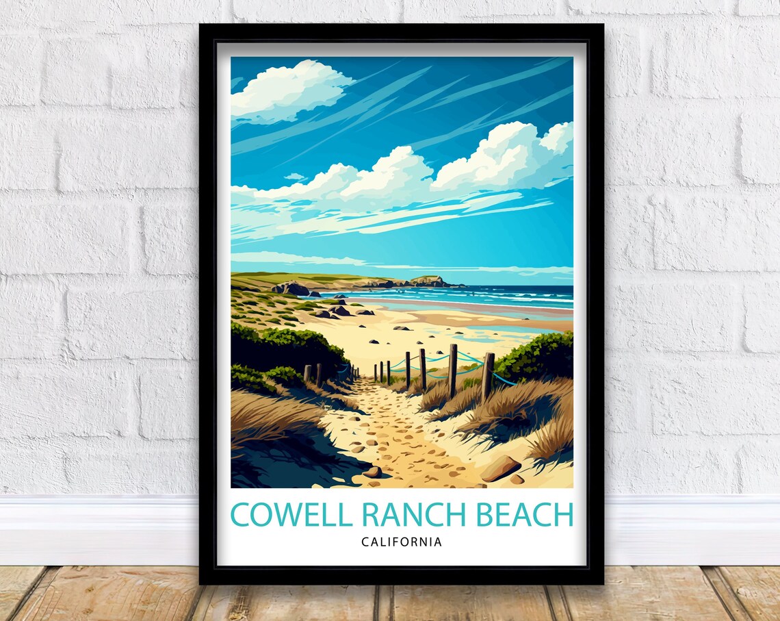 Cowell Ranch Beach California Dune Trail Vintage Travel Poster