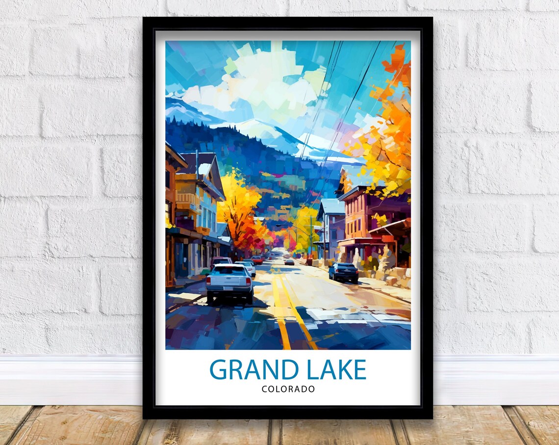 Grand Lake Colorado Autumn Street Mountain Town Travel Poster