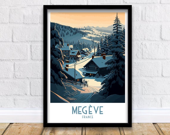 Megeve Ski Poster Ski Print Megeve Ski Resort French Ski Resort