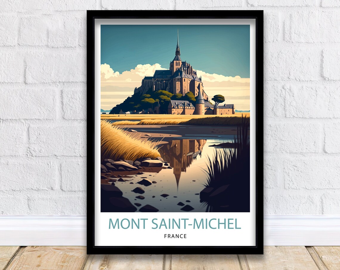 Mont Saint Michel Travel Poster, France Illustration