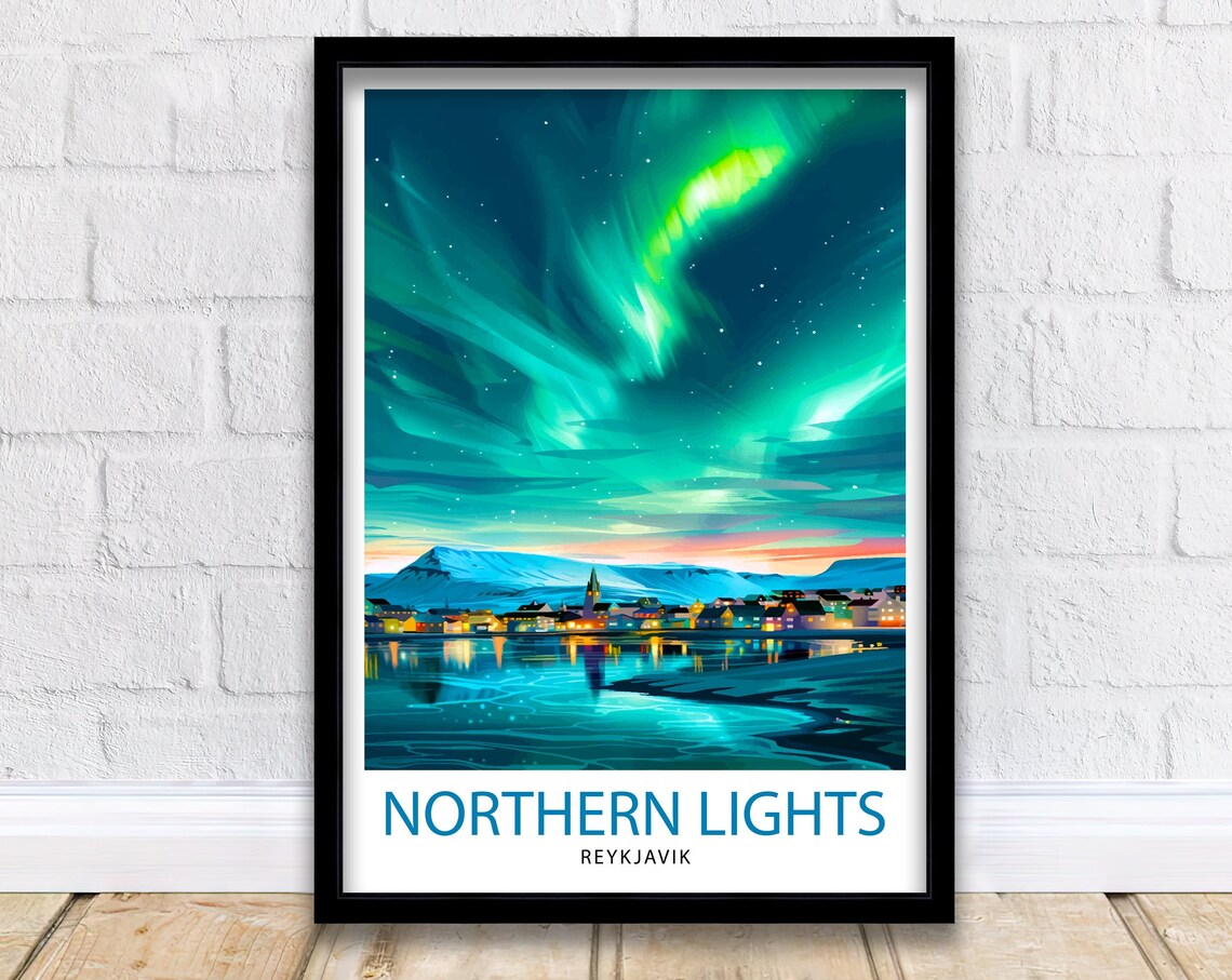 Northern Lights Travel Poster, Aurora Borealis Decor