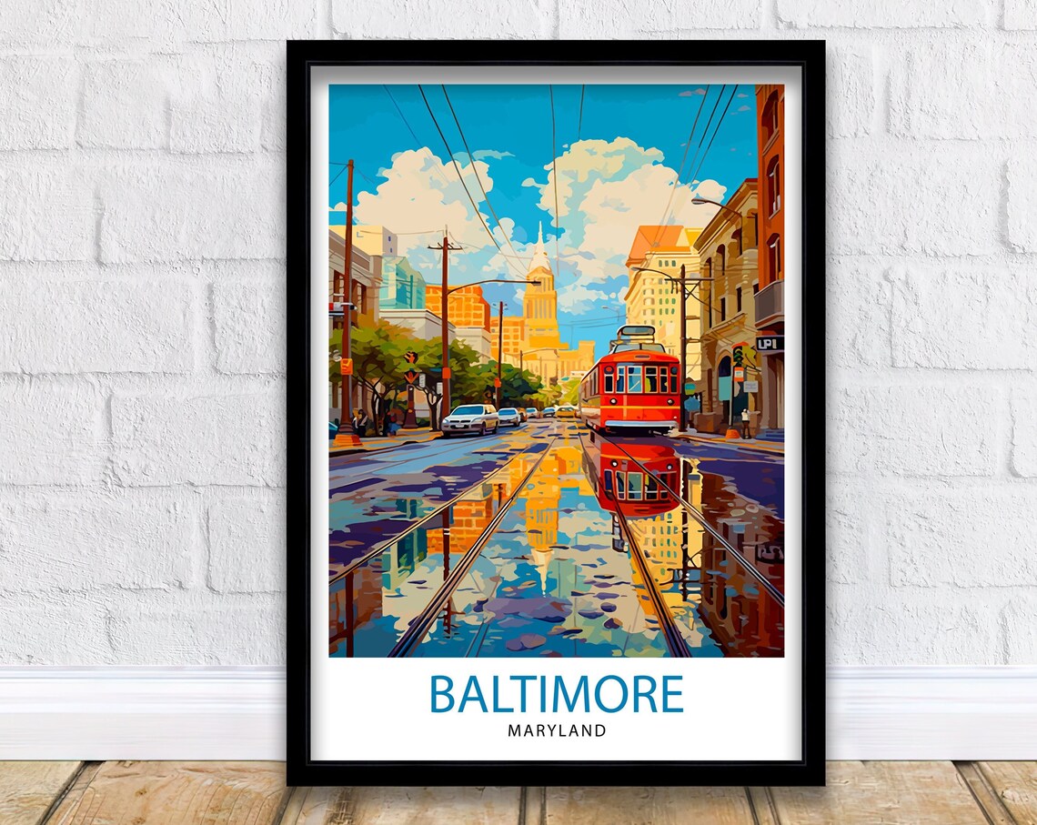 Baltimore Maryland Red Streetcar City Reflections Travel Poster