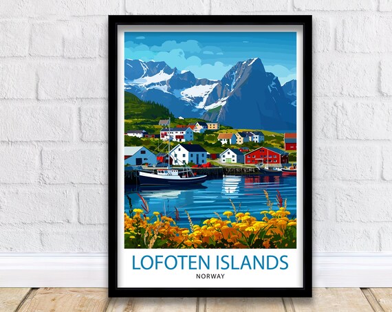 Lofoten Islands Travel Poster, Norway Wall Decor