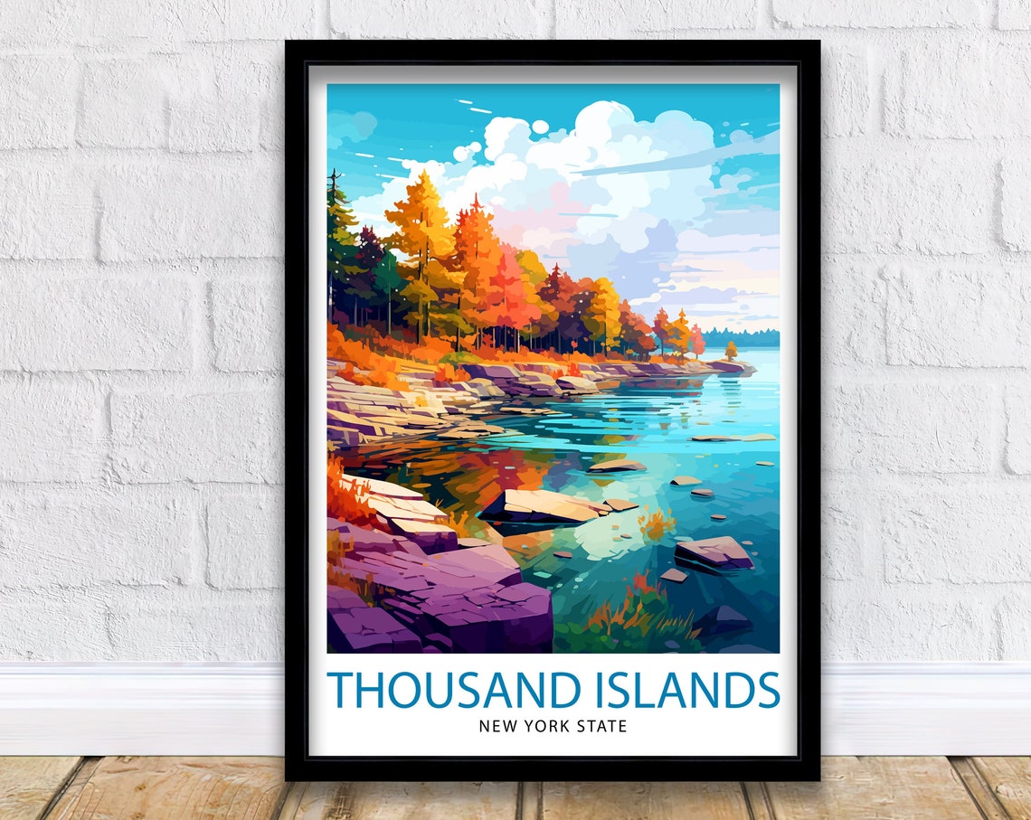 Thousand Islands New York Fall Shoreline Lake Art Travel Poster