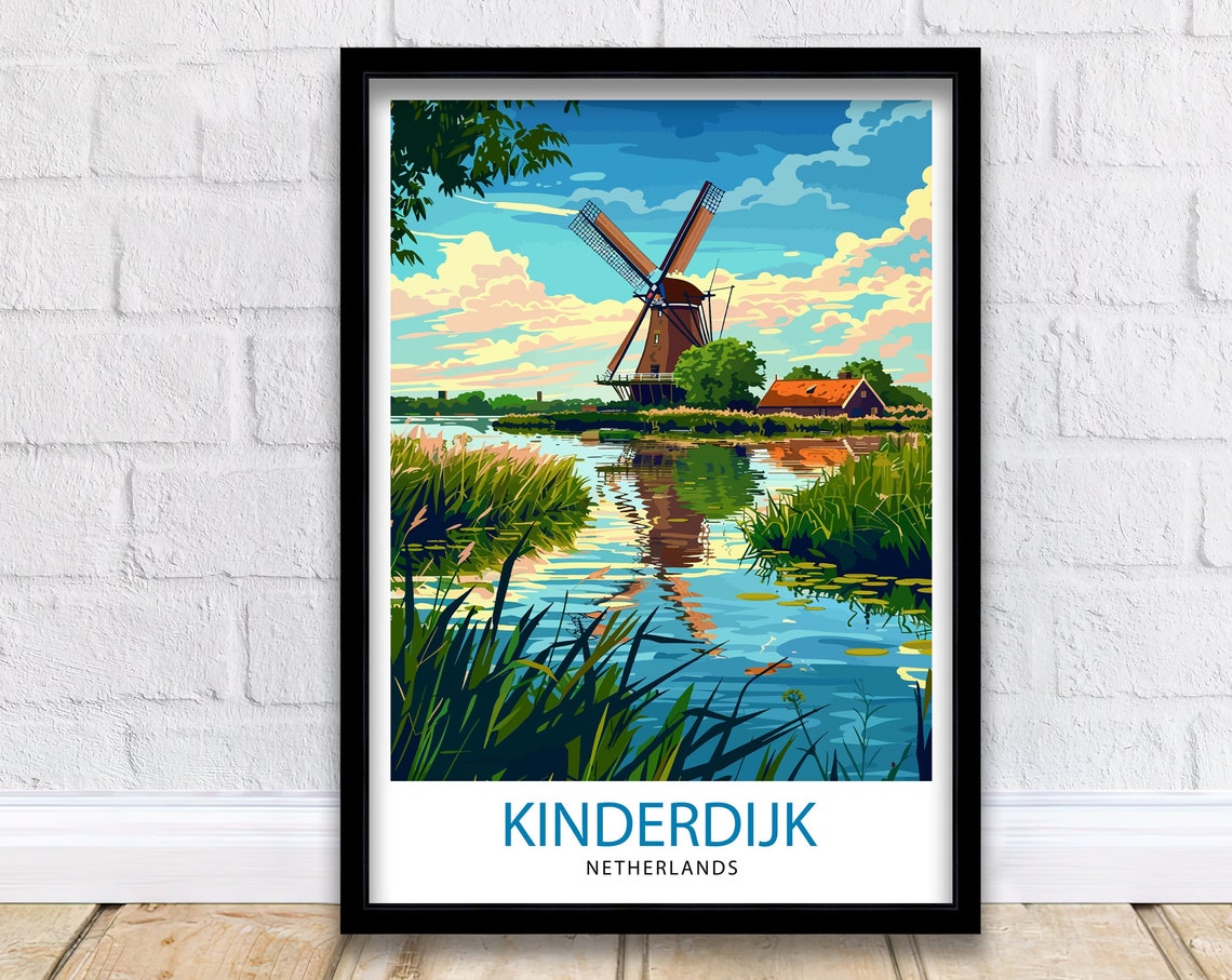 Giethoorn Netherlands Travel Poster Venice Of The North Art Water Village Print Dutch Canals Wall Decor Peaceful Village Illustration