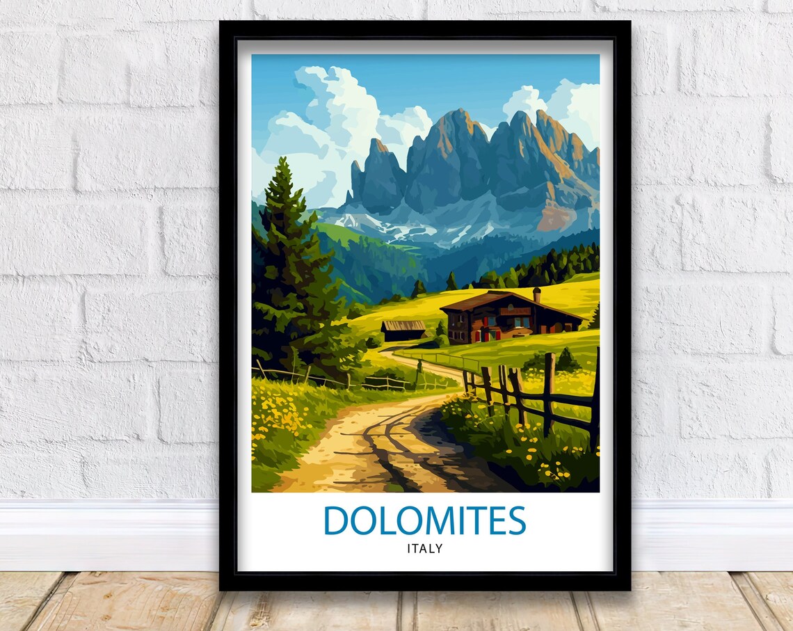 Dolomites Italy Travel Poster, Italy Illustration