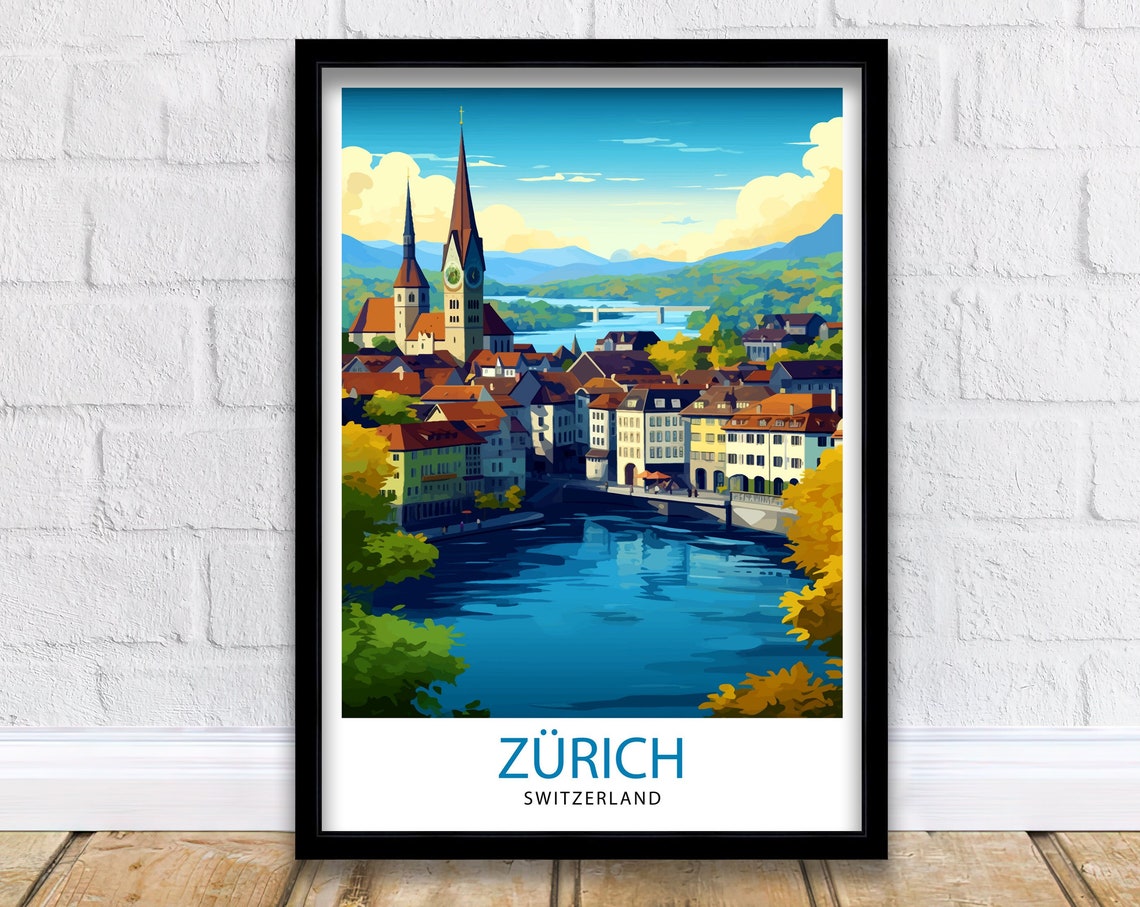 Zurich Switzerland Travel Print Zurich Wall Decor Zurich Home Living Decor Zurich Illustration Travel Poster Gift For Zurich Switzerland