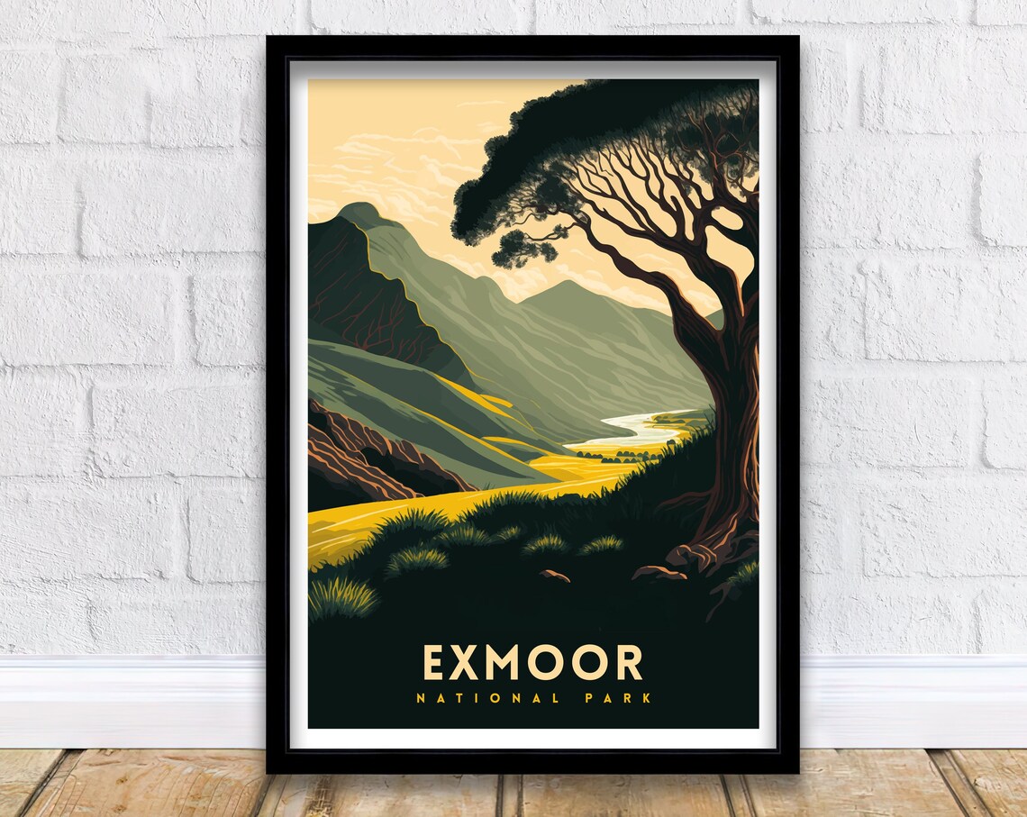 Exmoor National Park Travel Poster, Landscape Art Print