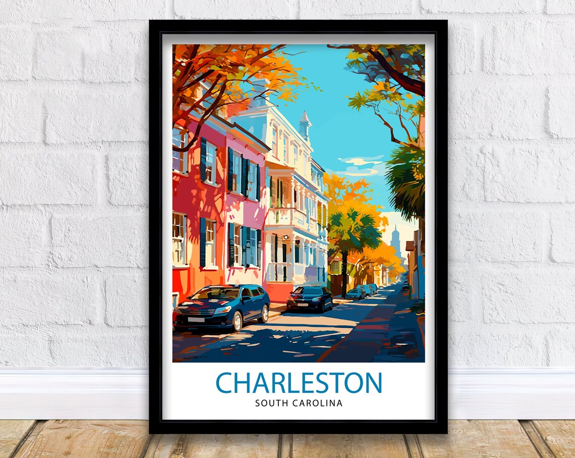 Charleston South Carolina Colorful Historic Street Travel Poster