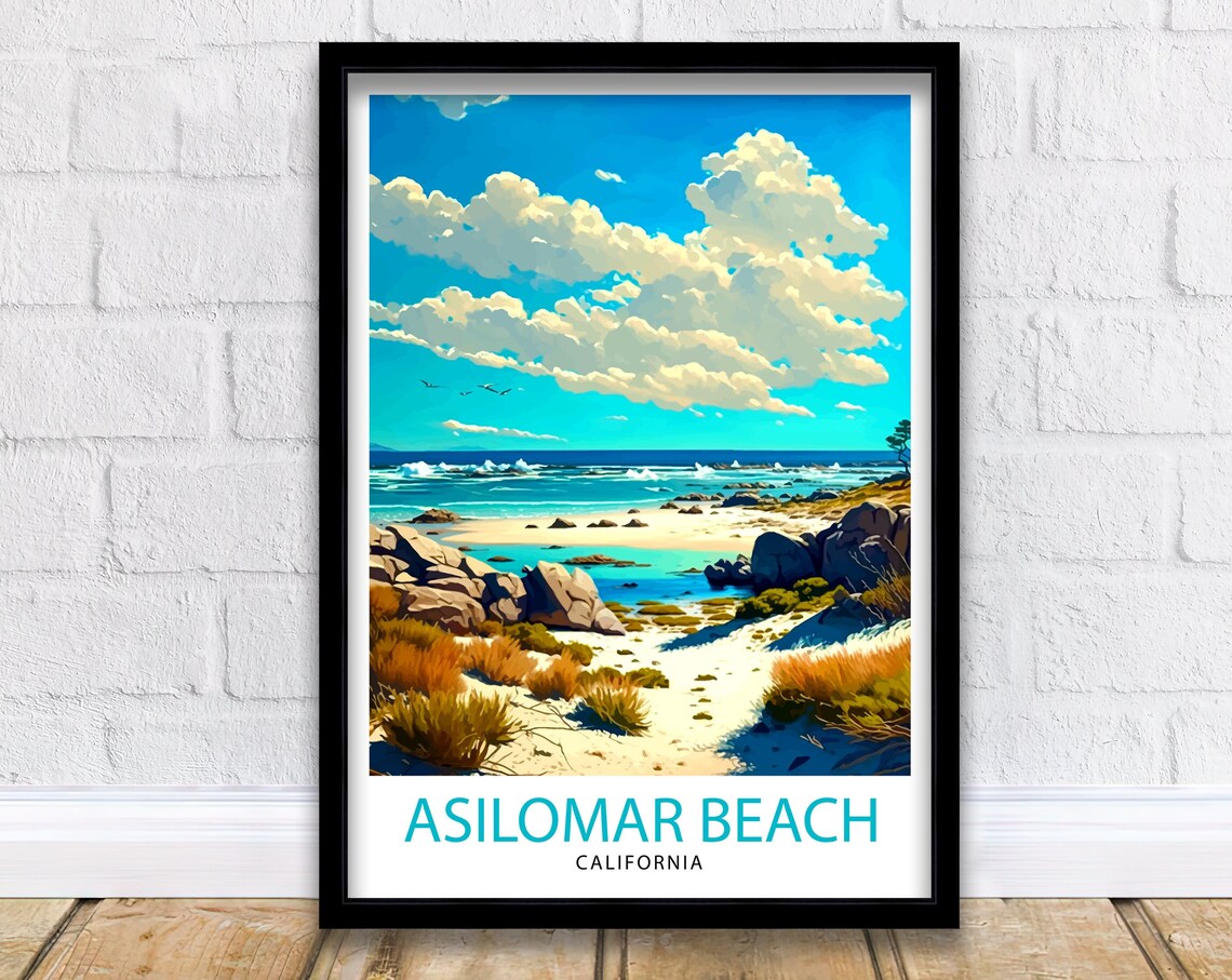 Asilomar Beach California Travel Poster, Asilomar