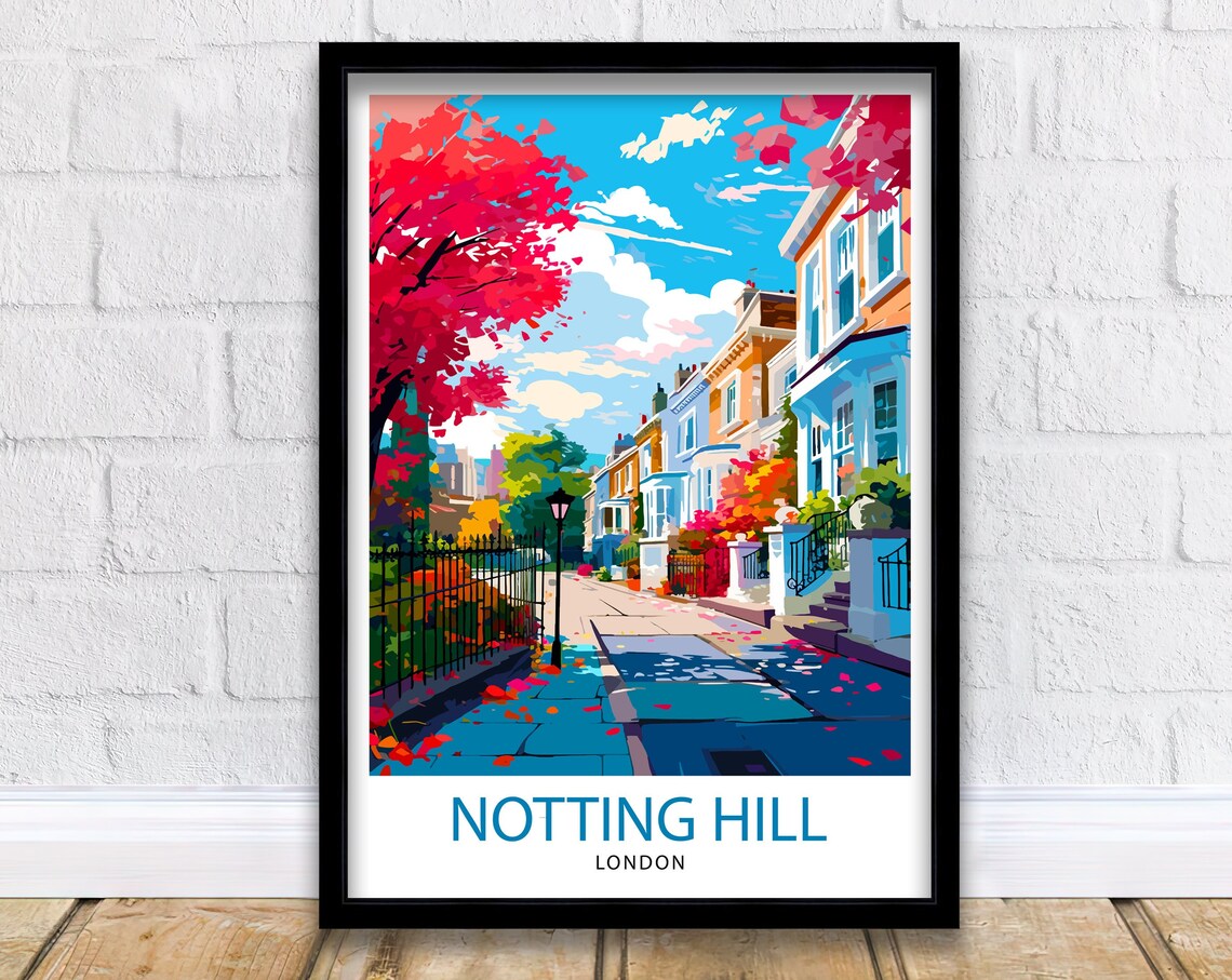 Notting Hill London Autumn Colorful Street Travel Beautiful Poster