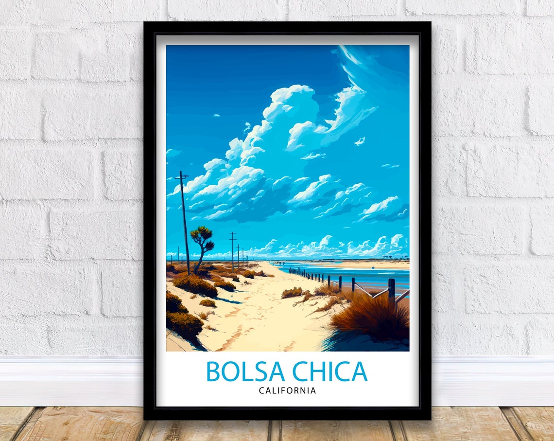Bolsa Chica California Dune Beach Fence Vintage Travel Poster