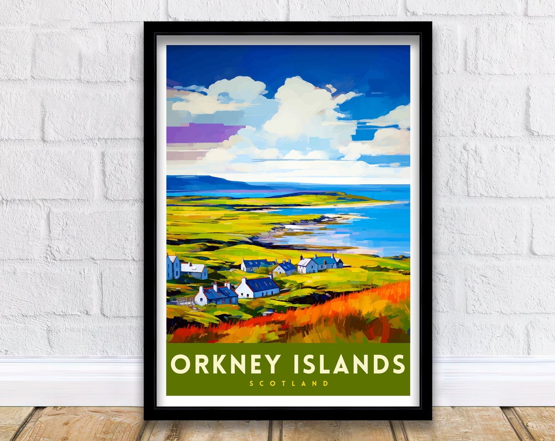 Orkney Islands Scotland Coastal Village Turquoise Seaside Poster