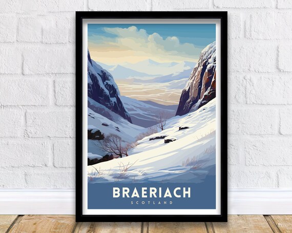 Braeriach Scotland Snowy Valley Cliffs Stylized Winter Art Poster