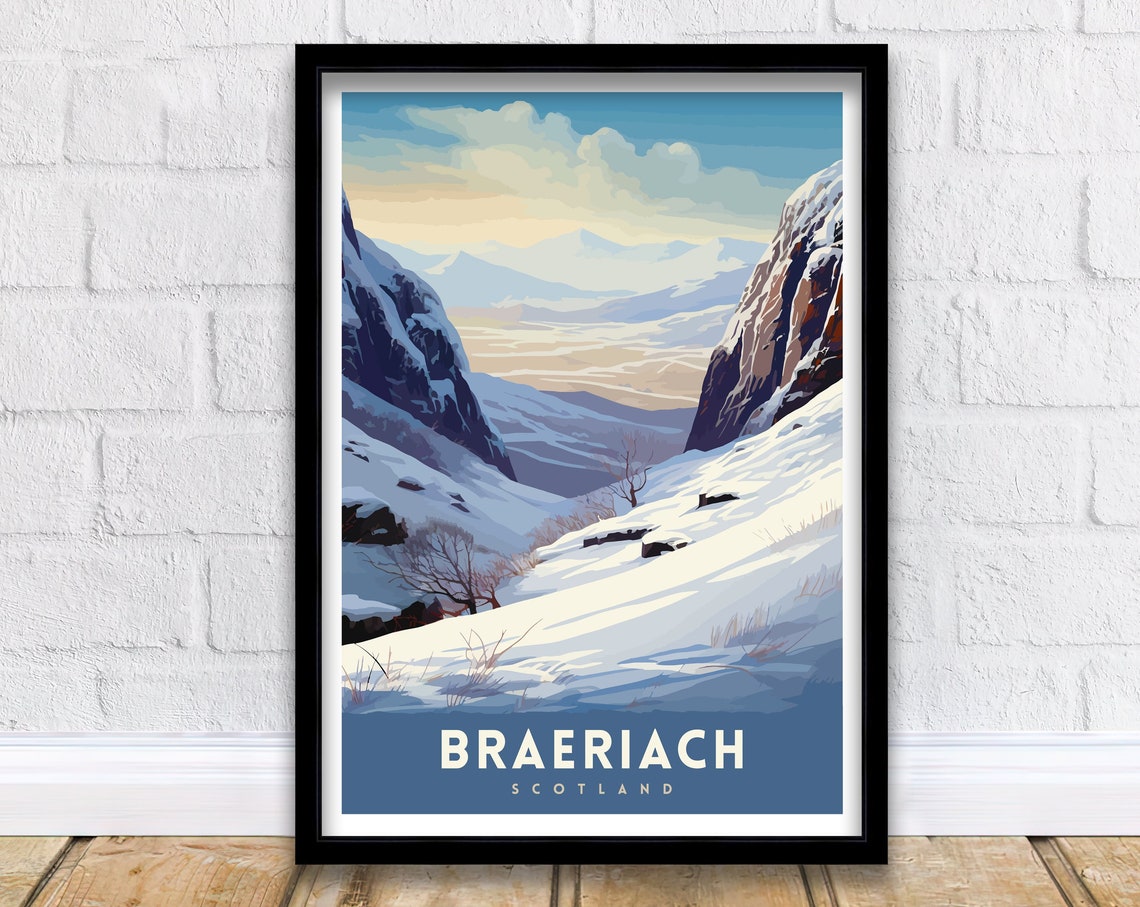 Braeriach Scotland Snowy Valley Cliffs Stylized Winter Art Poster