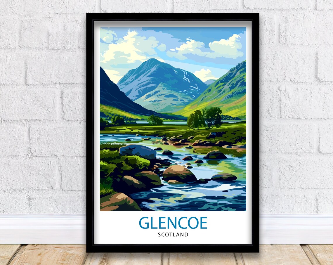 Glencoe Scotland Travel Poster, Europe Wall Decor
