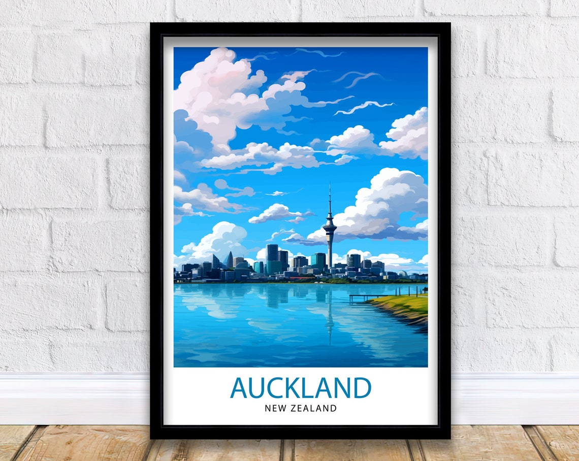 Auckland New Zealand Travel Print Auckland Wall Decor Vibrant City Poster New Zealand Art Skyline Illustration Decorative Wall Art Gift Idea