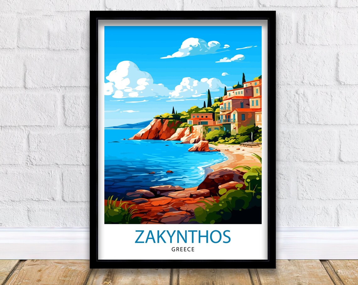 Zakynthos Greece Travel Poster, Greek Island Decor