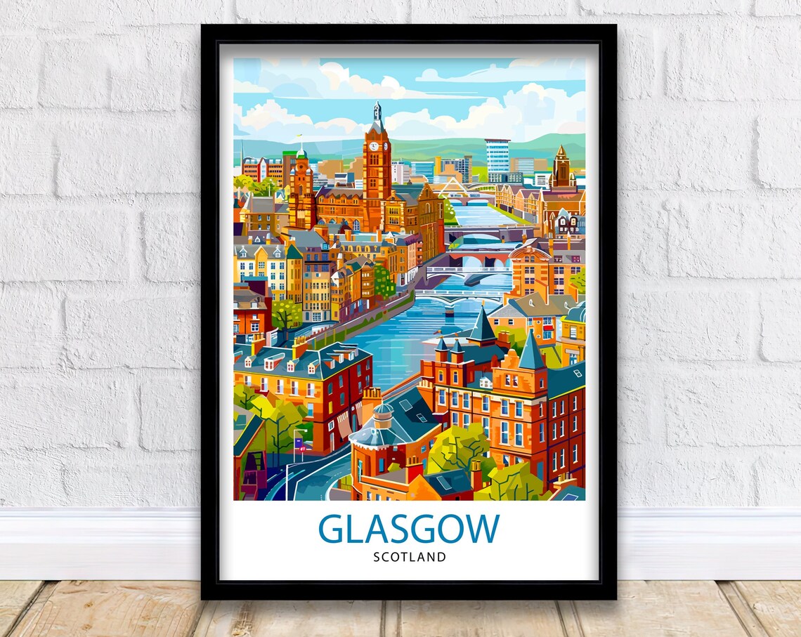 Glasgow Scotland Travel Poster, Europe Wall Decor