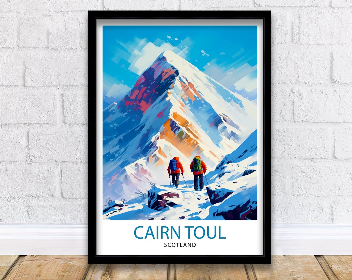 Cairn Toul Scotland Hikers Snowy Peak Ascent Colorful Art Poster