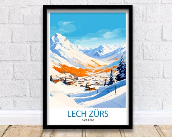Lech Zurs Am Arlberg Austria Travel Print Skiing Wall Decor Alpine Home Living Decor Austria Illustration Travel Poster Gift For Ski Lovers