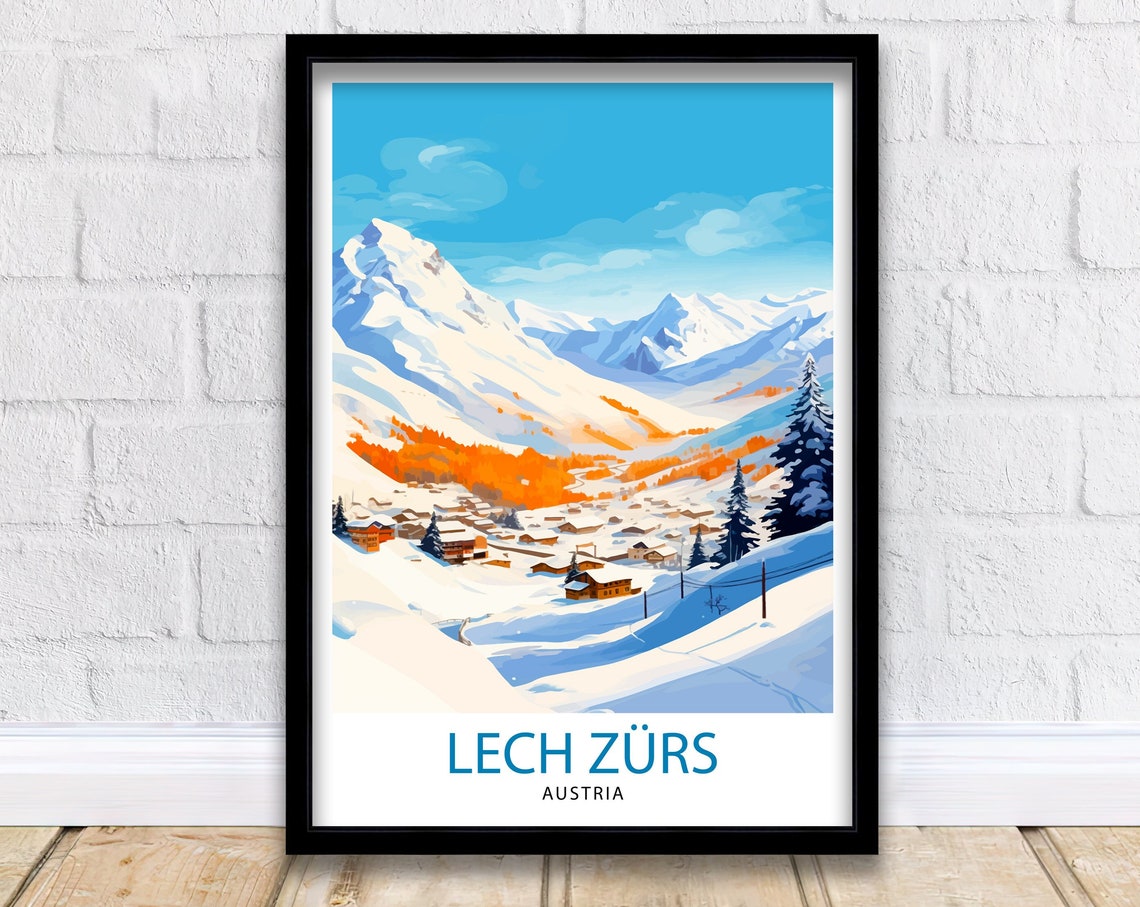 Lech Zurs Austria Snowy Ski Village Alpine Winter Dusk Art Poster