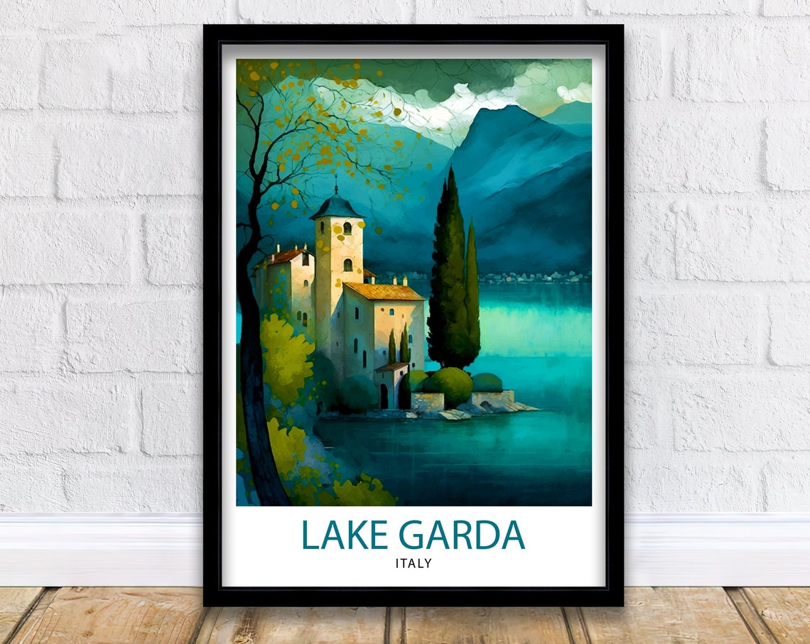 Lake Garda Italy Travel Print Lake Garda Wall Art Italy Travel Poster Lake Garda Home Decor Italy Illustration Gift For Italy Lovers
