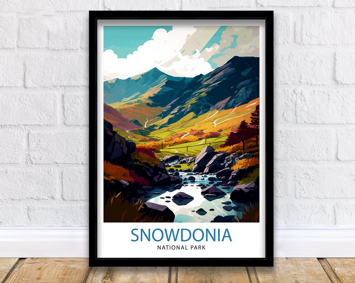 Snowdonia National Park Travel Poster, Mountain Landscape