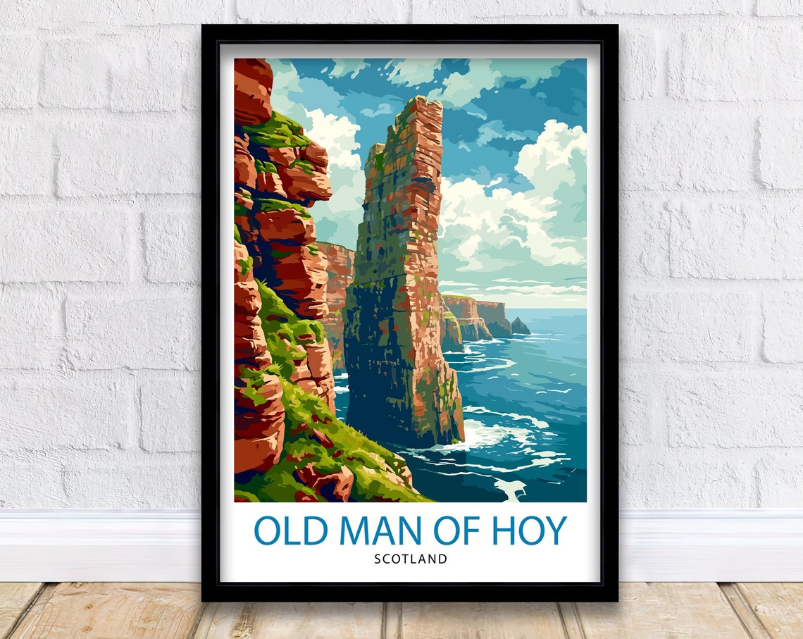 Old Man of Hoy Scotland Sea Stack Coastal Cliffs Travel Poster