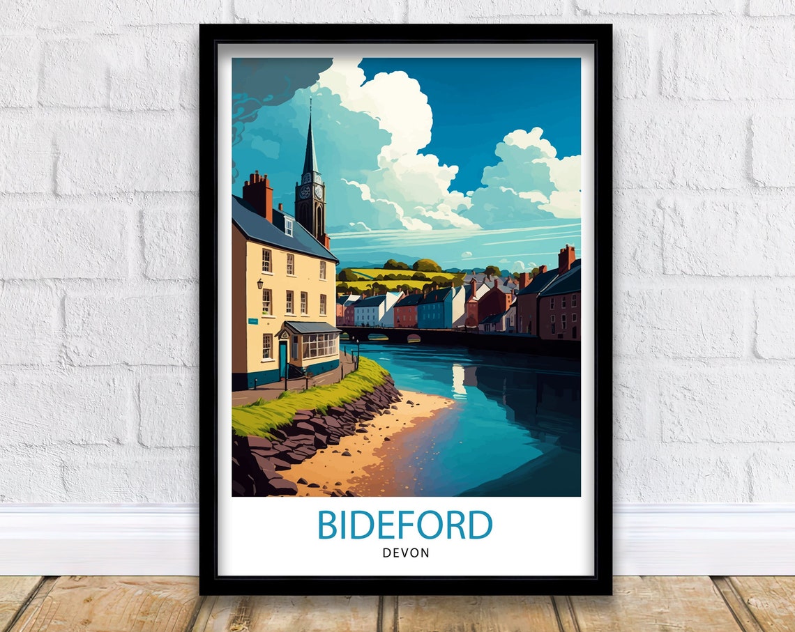 Bideford Devon Riverside Church Spire Historic Town Travel Poster