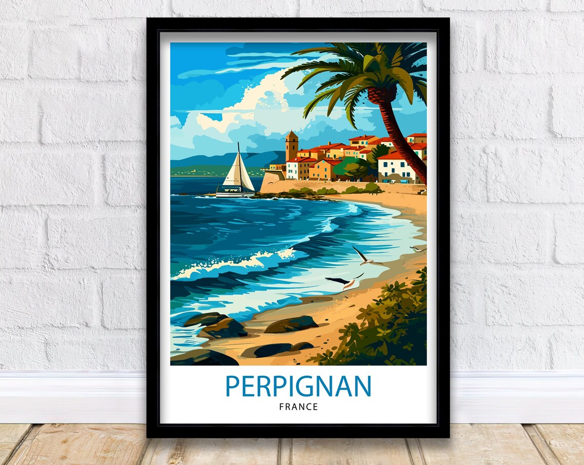 Perpignan France Coastal Town Palm Beach Sailboat Southern France Poster