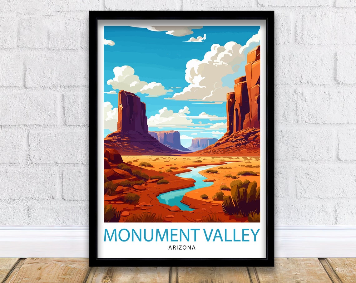 Monument Valley Arizona Red Rock Buttes Desert River Travel Poster
