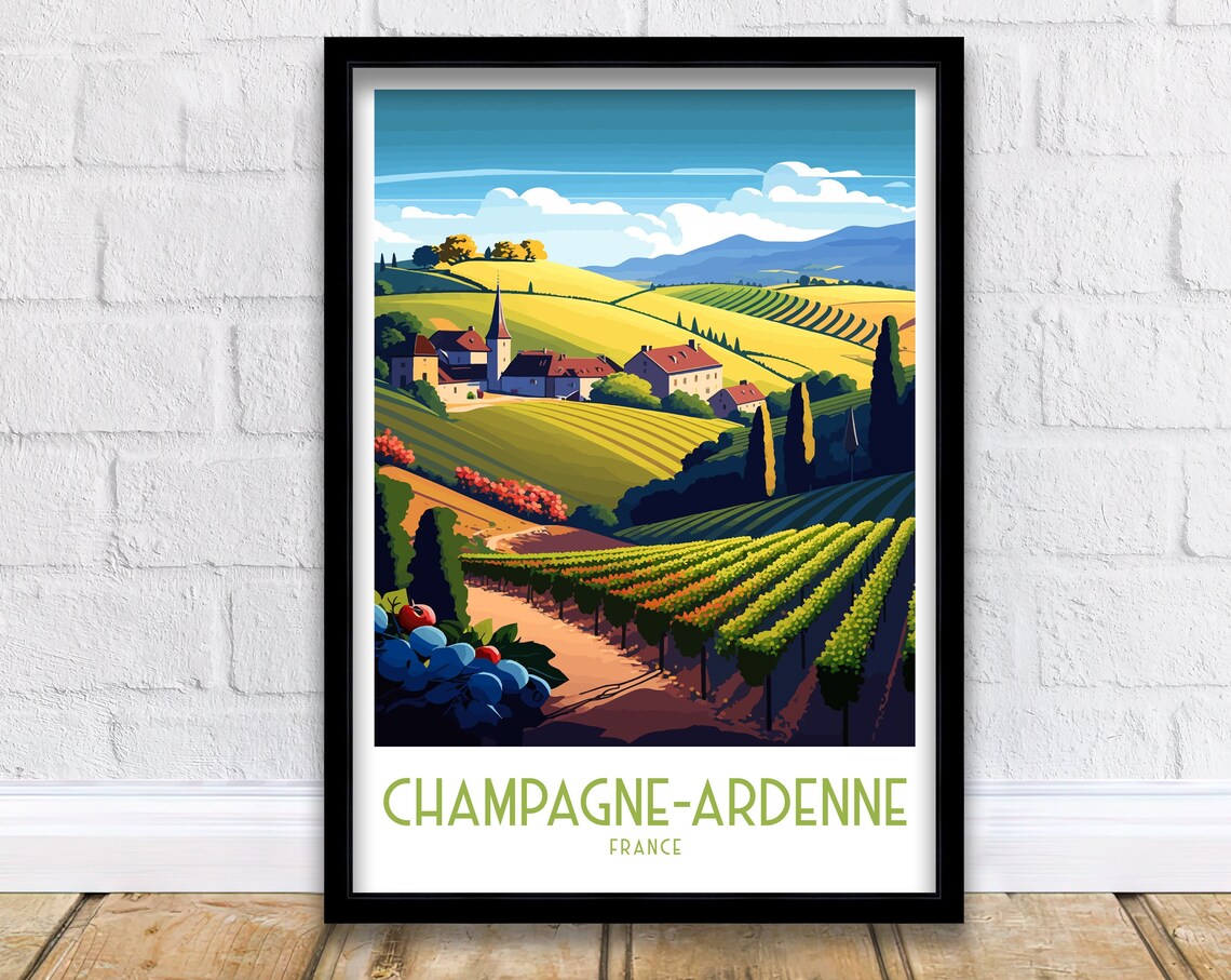 Champagne Ardenne Vintage Travel Poster, France