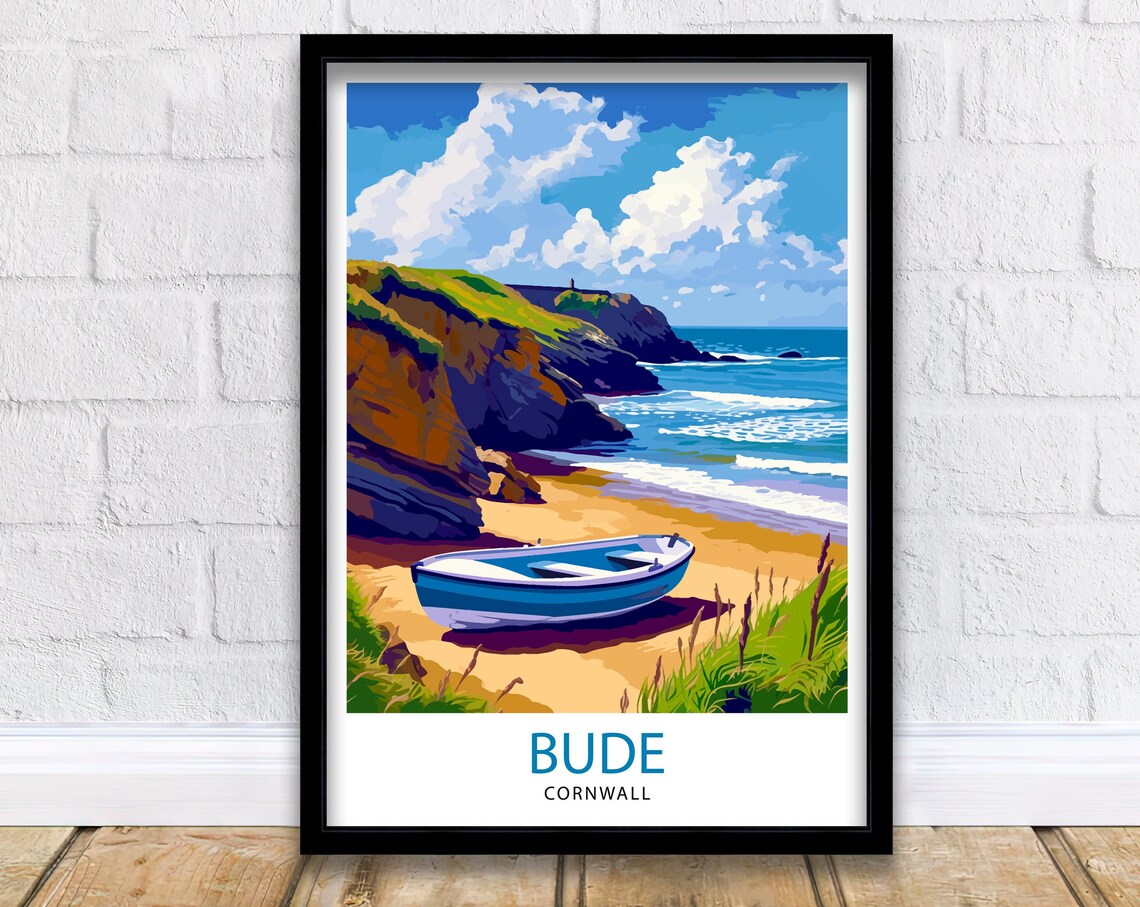 Bude Cornwall Travel Poster, Cornish Seaside