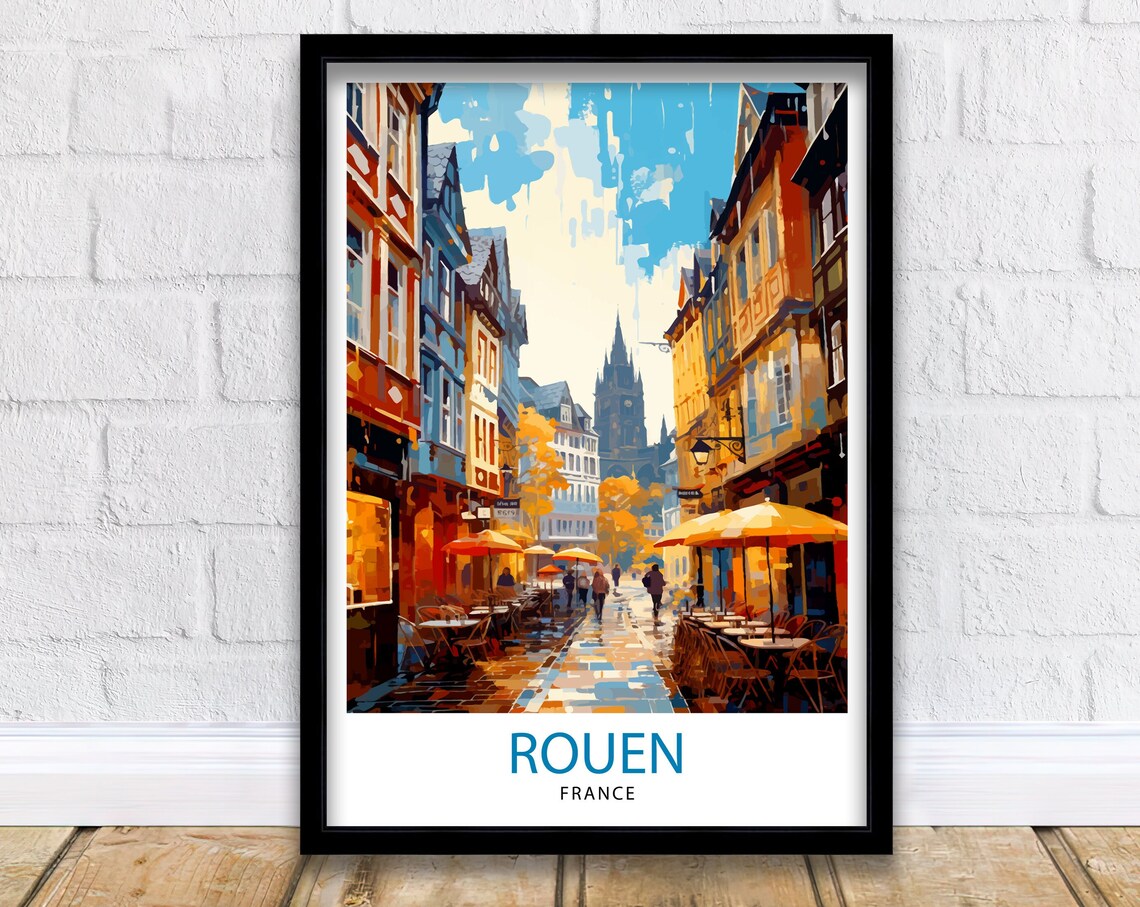Rouen France Autumn Cafe Street Golden Cathedral View Scene Poster