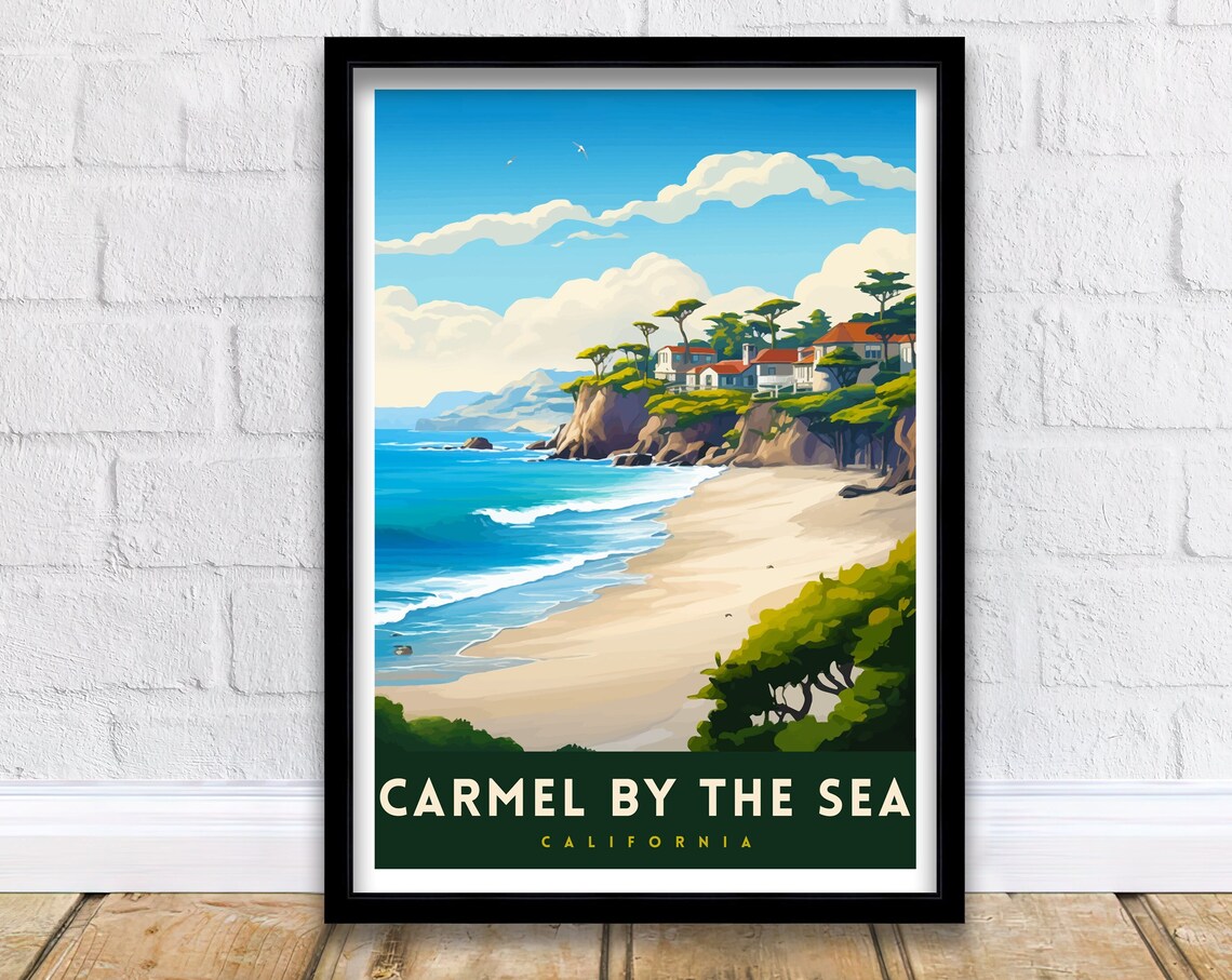 Carmel by the Sea California Beach Cliff Vintage Travel Poster