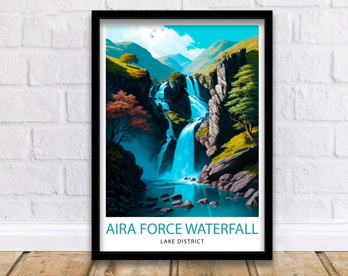 Aira Force Waterfall Travel Poster, Lake District