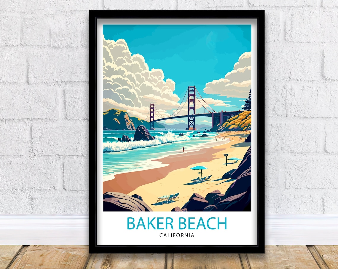 Baker Beach California Travel Poster, San Francisco