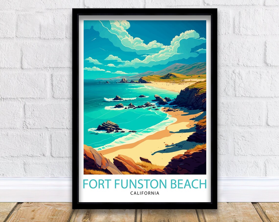 Fort Funston Beach California Rocky Coast Surf Vintage Travel Poster