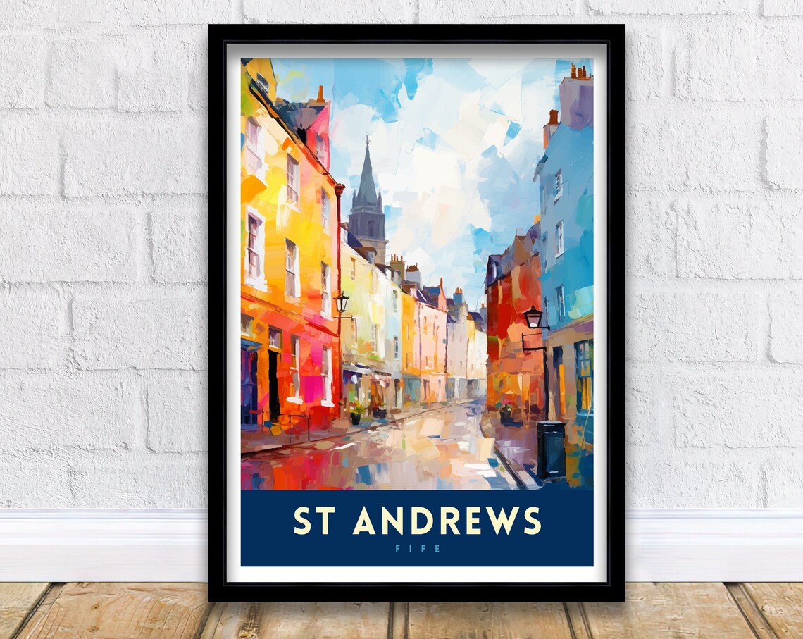 St Andrews Fife Colorful Old Town Street Watercolor Travel Poster