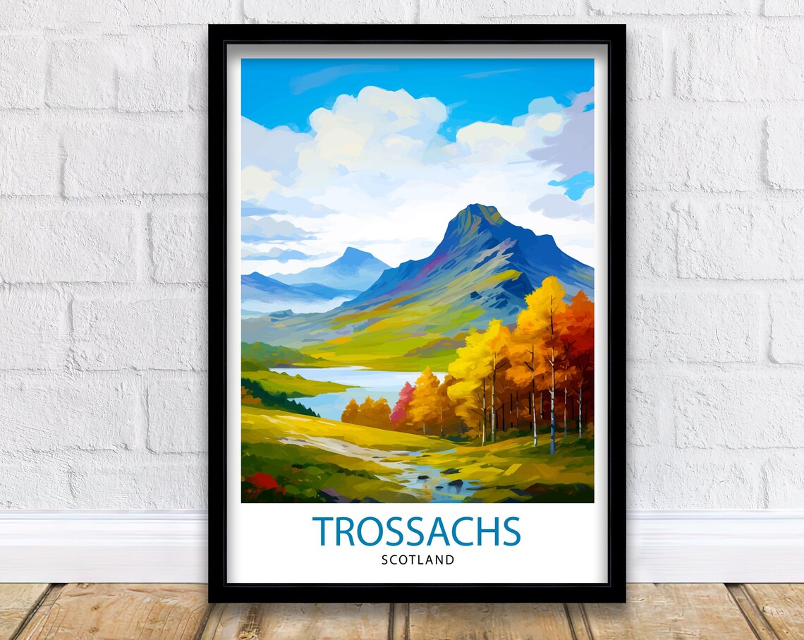 Trossachs Travel Poster, Scotland Landscape Illustration